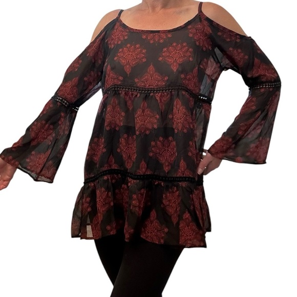 Whimsy Goth Dark Romantic Tunic Dress Blouse Red Black 🥀 Small - Picture 4 of 9